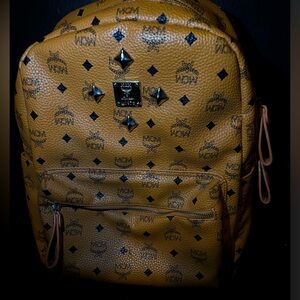 MCM Tan Backpack with Logo Print